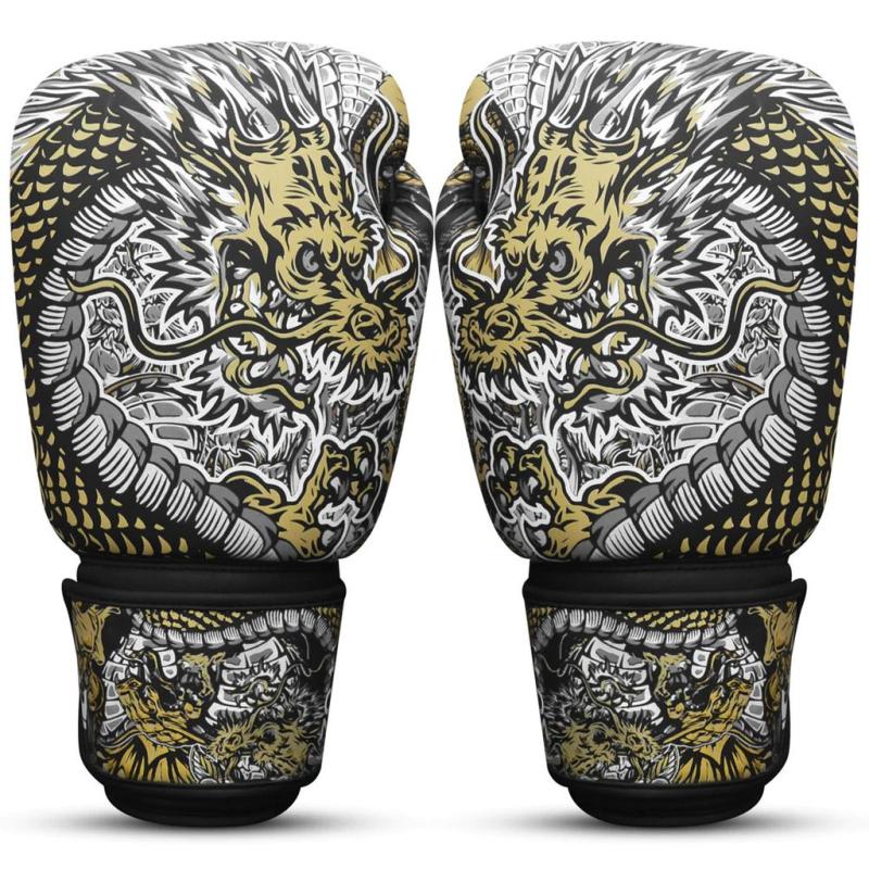 Guantes de Boxeo Muay Thai Kick Boxing Fantasy Dragon Blancos