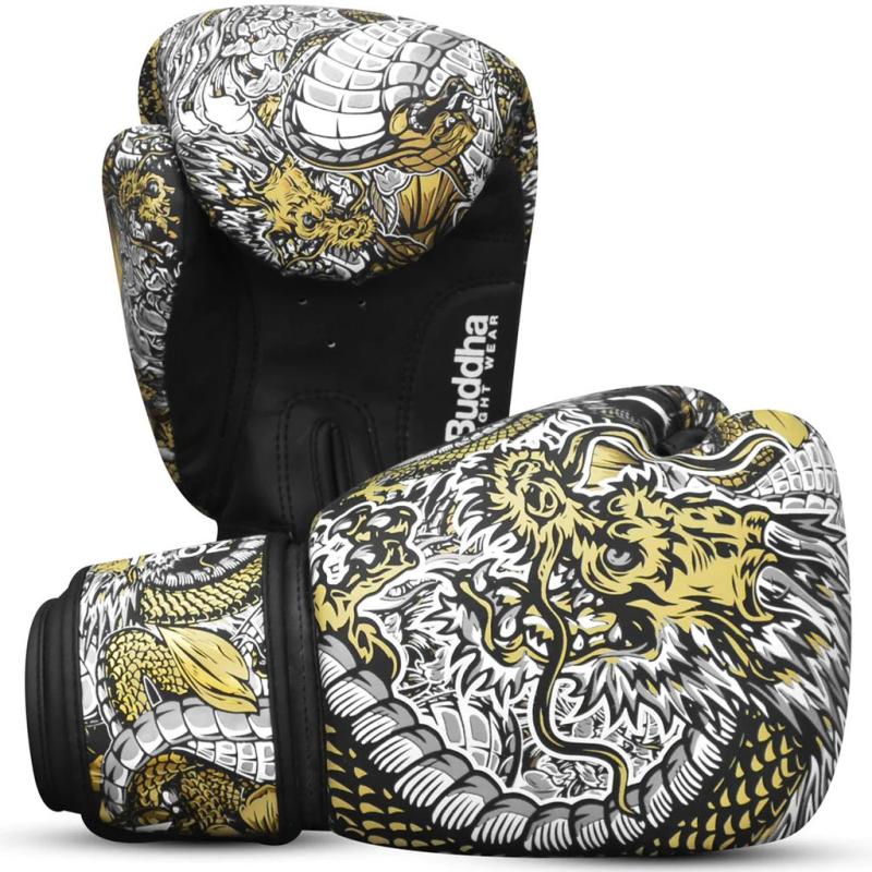 Gants de boxe Muay Thai Kick Boxing Fantasy Dragon Blanc
