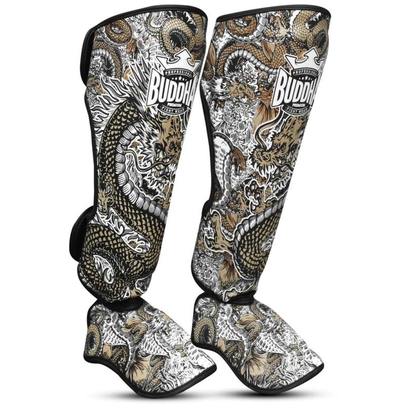 Protège-tibias Muay Thai Kick Boxing Dragon Blanc