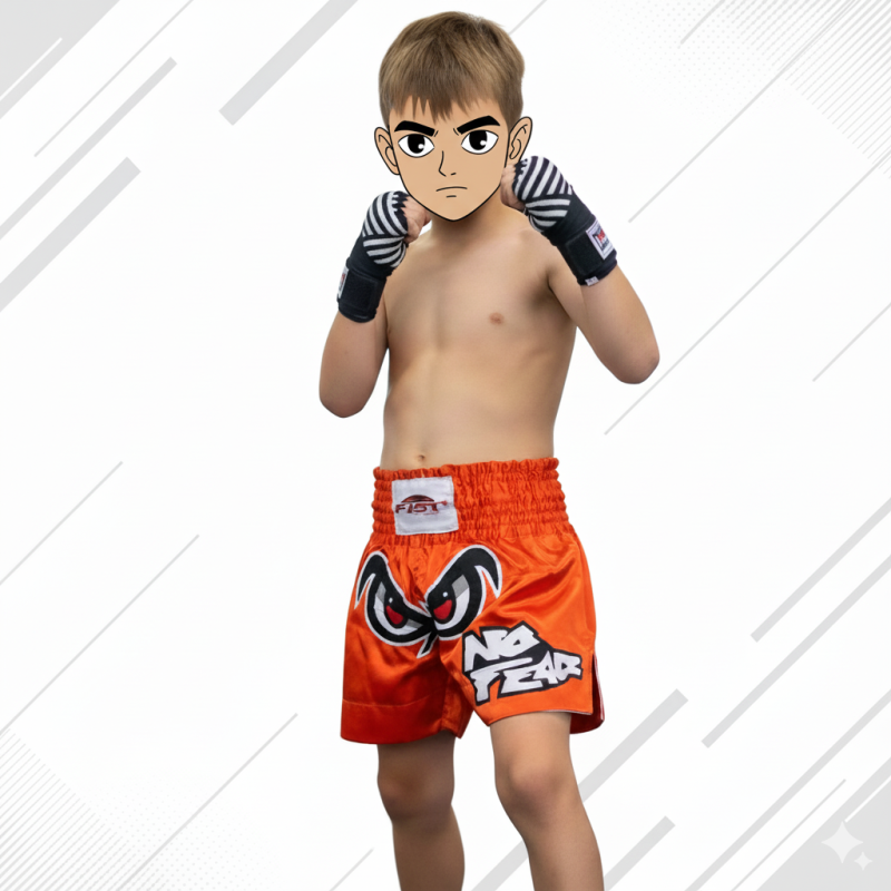 Short De Boxe Thaï "NO FEAR" | Coupe Courte échancrée, Léger Et Résistant En Nylon & Satin
